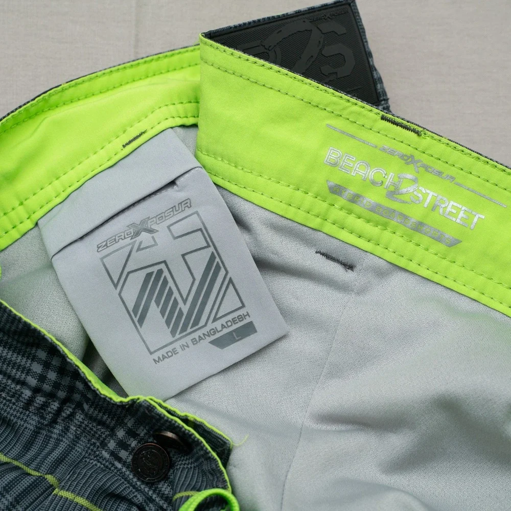 ZeroXposur Beach 2 Street Hybrid Board / Swim Short Green Plaid Y2k Baggy Large